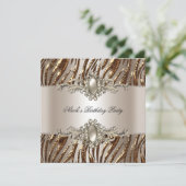 Zebra Birthday Party Pearl Cream Coffee Kaart (Staand voorkant)