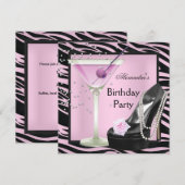 Zebra Birthday Party roze Black Shoes Kaart (Voorkant / Achterkant)