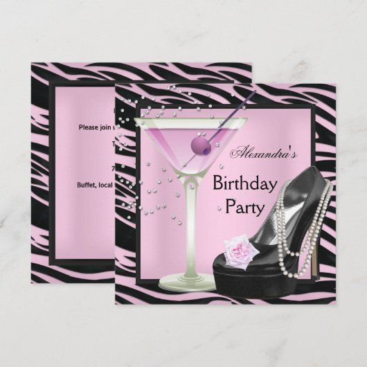 Zebra Birthday Party roze Black Shoes Kaart (Voorkant / Achterkant)