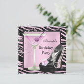 Zebra Birthday Party roze Black Shoes Kaart (Staand voorkant)