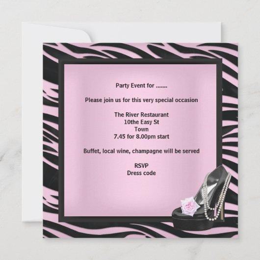 Zebra Birthday Party roze Black Shoes Kaart (Achterkant)