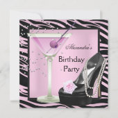 Zebra Birthday Party roze Black Shoes Kaart (Voorkant)