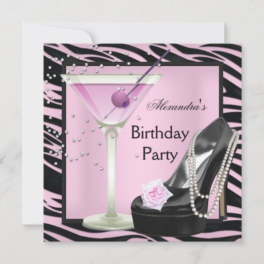 Zebra Birthday Party roze Black Shoes Kaart (Voorkant)