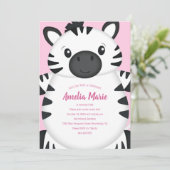 Zebra Birthday Party roze Kaart (Staand voorkant)