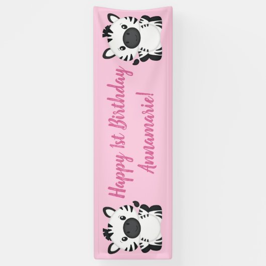 Zebra Birthday Party roze Spandoek (Verticaal)