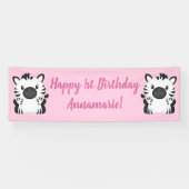 Zebra Birthday Party roze Spandoek (Horizontaal)