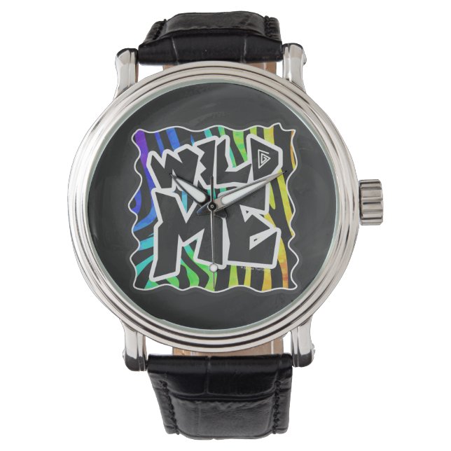 Zebra Black and Rainbow Wild me Horloge (Voorkant)