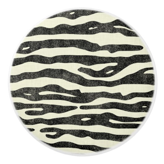Zebra Black Ecru Stripe Animal Print Patroon Keramische Knop (Voorkant)