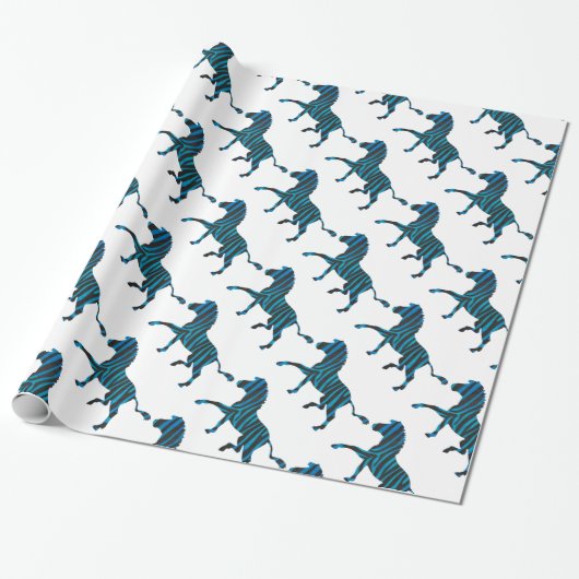 Zebra Black en Blue Silhouette Cadeaupapier (Uitgerold)