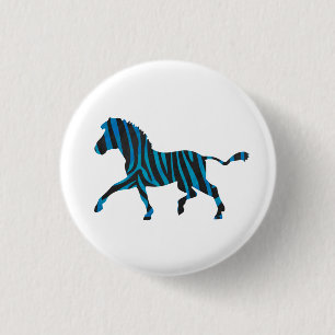 Zebra Black en Blue Silhouette Ronde Button 3,2 Cm