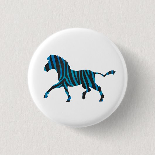 Zebra Black en Blue Silhouette Ronde Button 3,2 Cm (Voorkant)