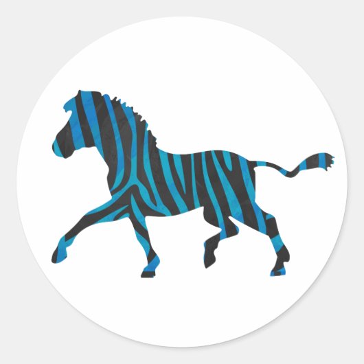 Zebra Black en Blue Silhouette Ronde Sticker (Voorkant)