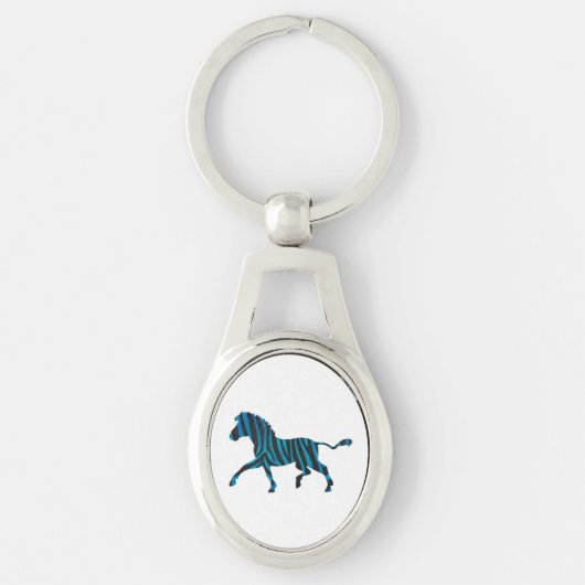 Zebra Black en Blue Silhouette Sleutelhanger (Voorkant)