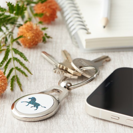 Zebra Black en Blue Silhouette Sleutelhanger (Zijkant)
