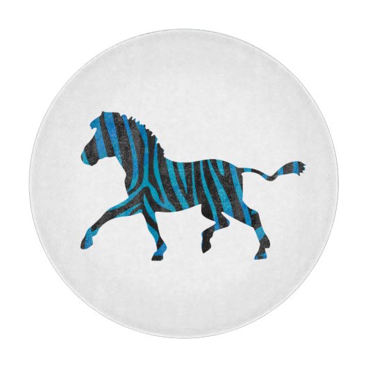 Zebra Black en Blue Silhouette Snijplank (Voorkant)