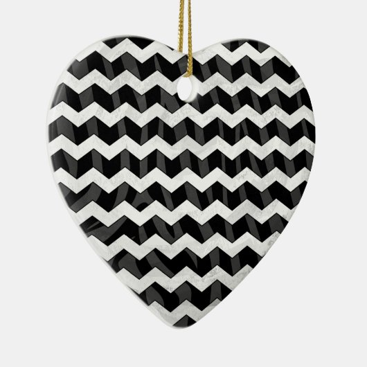 Zebra Black en Gray Chevron Keramisch Ornament (Rechts)
