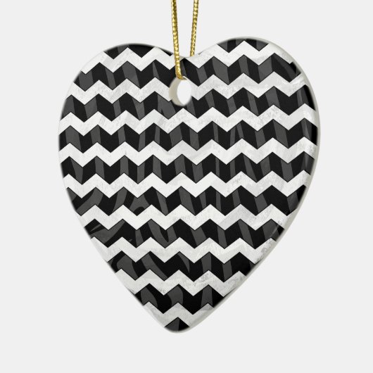 Zebra Black en Gray Chevron Keramisch Ornament (Links)