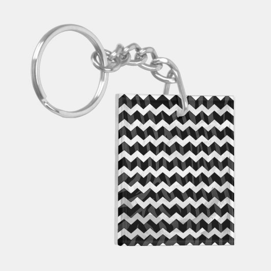 Zebra Black en Gray Chevron Sleutelhanger (Voorkant Links)