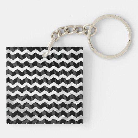 Zebra Black en Gray Chevron Sleutelhanger (Achterkant)