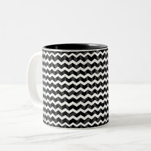 Zebra Black en Gray Chevron Tweekleurige Koffiemok (Voorkant links)