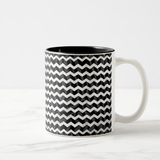 Zebra Black en Gray Chevron Tweekleurige Koffiemok (Rechts)