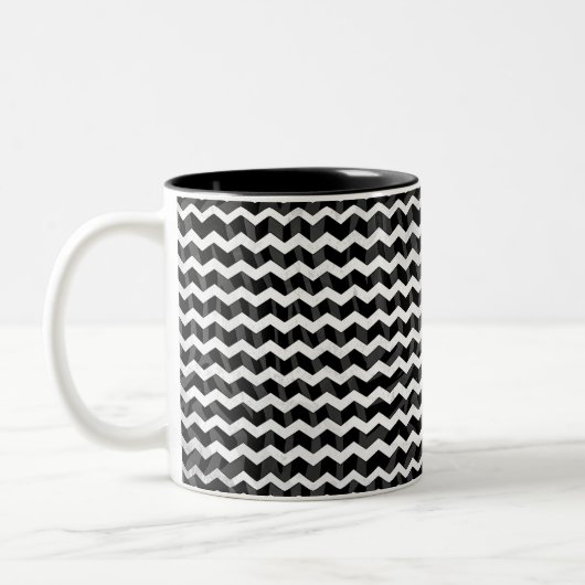 Zebra Black en Gray Chevron Tweekleurige Koffiemok (Links)