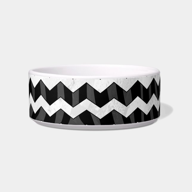 Zebra Black en Gray Chevron Voerbakje (Rechts)