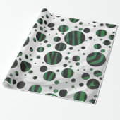 Zebra Black en Green Polka Dot Cadeaupapier (Uitgerold)