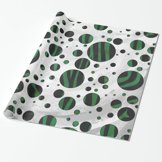 Zebra Black en Green Polka Dot Cadeaupapier (Uitgerold)