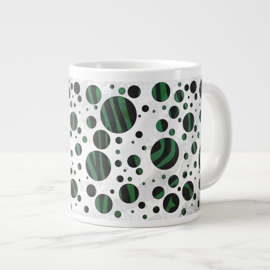 Zebra Black en Green Polka Dot Grote Koffiekop (Voorkant rechts)