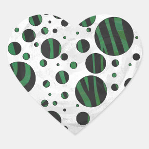 Zebra Black en Green Polka Dot Hart Sticker