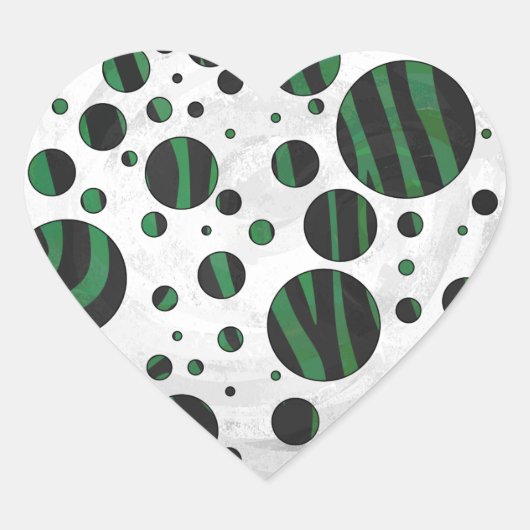 Zebra Black en Green Polka Dot Hart Sticker (Voorkant)