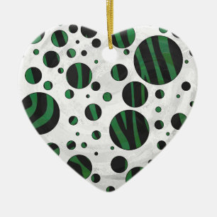 Zebra Black en Green Polka Dot Keramisch Ornament
