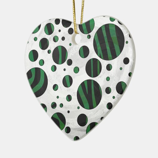 Zebra Black en Green Polka Dot Keramisch Ornament (Links)