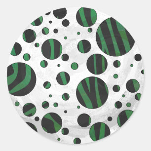 Zebra Black en Green Polka Dot Ronde Sticker