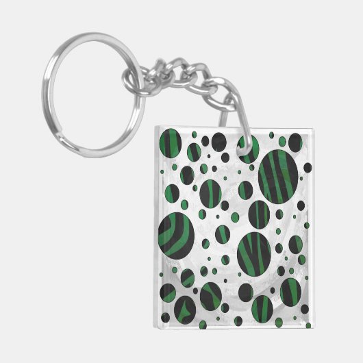 Zebra Black en Green Polka Dot Sleutelhanger (Voorkant Links)