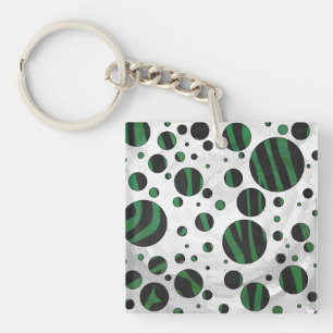 Zebra Black en Green Polka Dot Sleutelhanger
