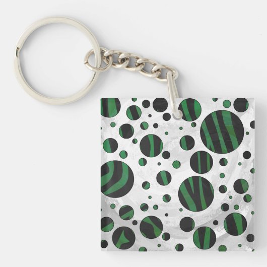 Zebra Black en Green Polka Dot Sleutelhanger (Voorkant)