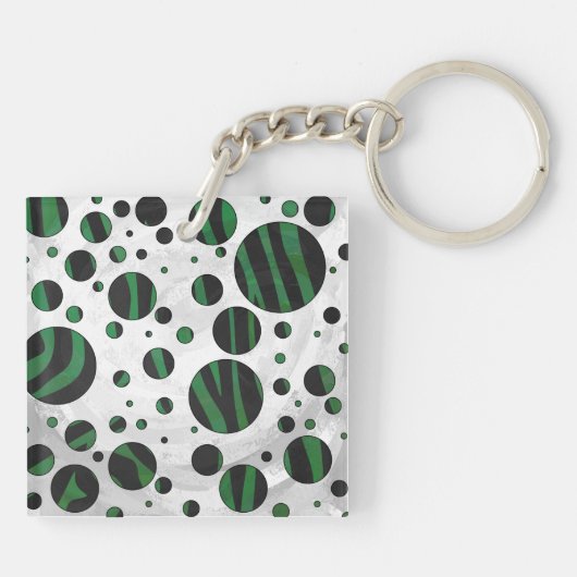Zebra Black en Green Polka Dot Sleutelhanger (Achterkant)
