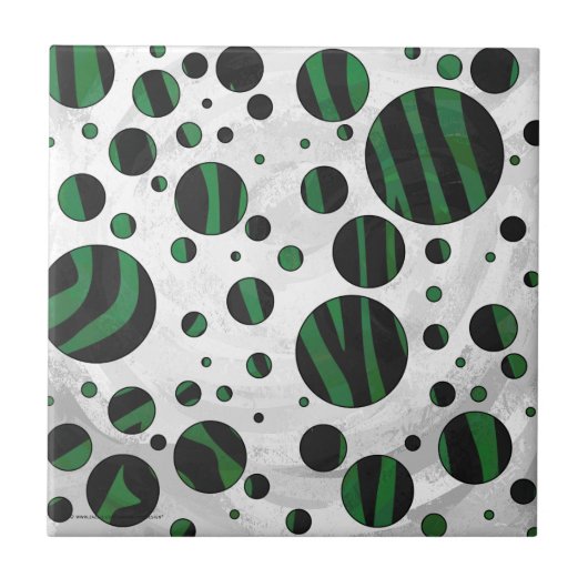 Zebra Black en Green Polka Dot Tegeltje (Voorkant)