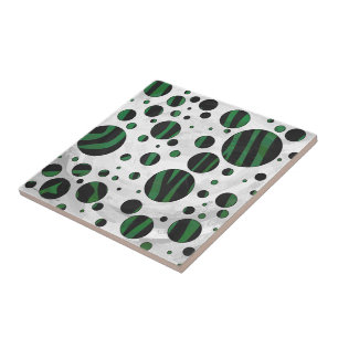 Zebra Black en Green Polka Dot Tegeltje