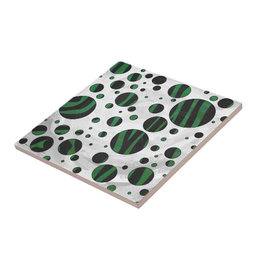 Zebra Black en Green Polka Dot Tegeltje (Zijkant)