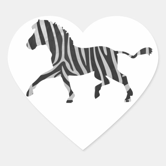 Zebra Black en Light Grey Silhouette Hart Sticker (Voorkant)