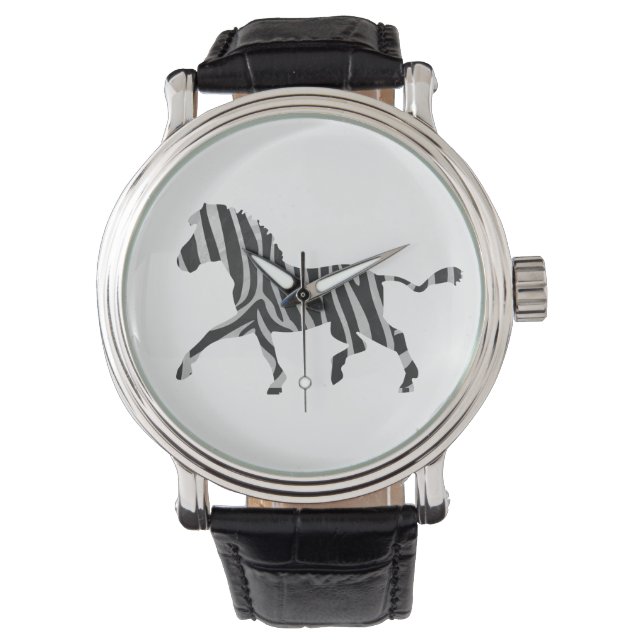Zebra Black en Light Grey Silhouette Horloge (Voorkant)