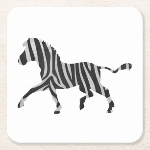 Zebra Black en Light Grey Silhouette Kartonnen Onderzetters