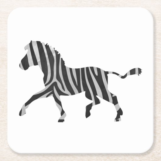 Zebra Black en Light Grey Silhouette Kartonnen Onderzetters (Voorkant)