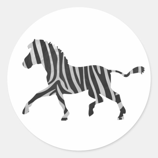 Zebra Black en Light Grey Silhouette Ronde Sticker (Voorkant)