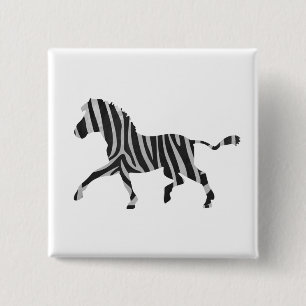 Zebra Black en Light Grey Silhouette Vierkante Button 5,1 Cm