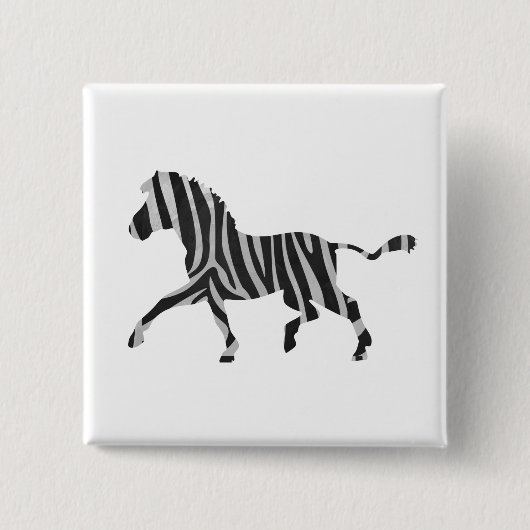 Zebra Black en Light Grey Silhouette Vierkante Button 5,1 Cm (Voorkant)