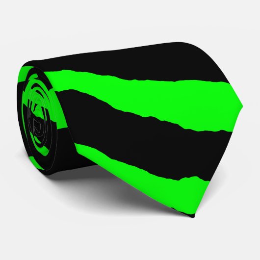 Zebra Black en Neon Green Stripes Necktie Stropdas (Opgerold)